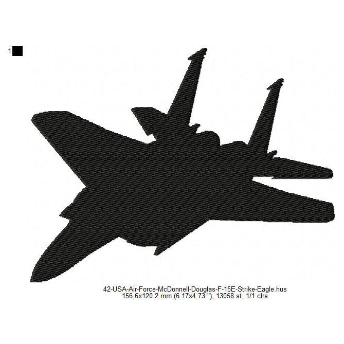 McDonnell Douglas F-15E Strike Eagle Aircraft Silhouette Machine Embroidery Digitized Design Files