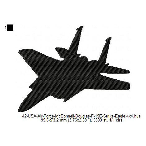 McDonnell Douglas F-15E Strike Eagle Aircraft Silhouette Machine Embroidery Digitized Design Files