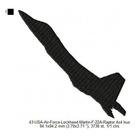 Lockheed Martin F-22A Raptor Aircraft Silhouette Machine Embroidery Digitized Design Files