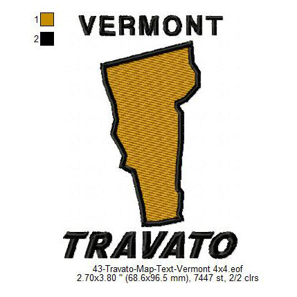 Travato Vermont State Map Designs Machine Embroidery Digitized Design Files
