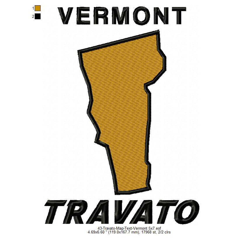 Travato Vermont State Map Designs Machine Embroidery Digitized Design Files