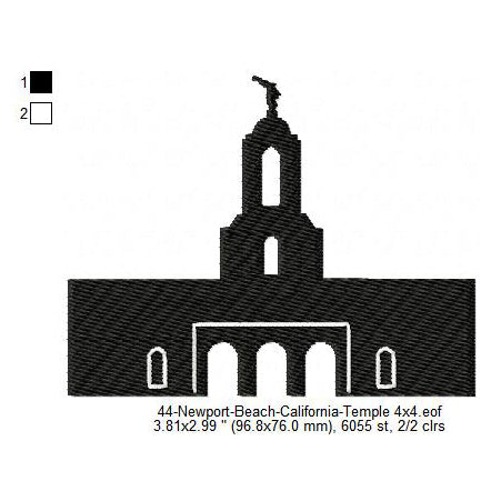 Newport Beach California LDS Temple Silhouette Machine Embroidery Digitized Design Files