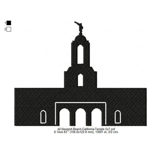 Newport Beach California LDS Temple Silhouette Machine Embroidery Digitized Design Files