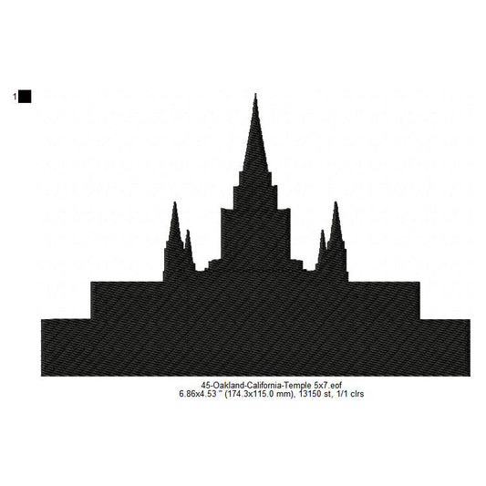 Oakland California LDS Temple Silhouette Machine Embroidery Digitized Design Files