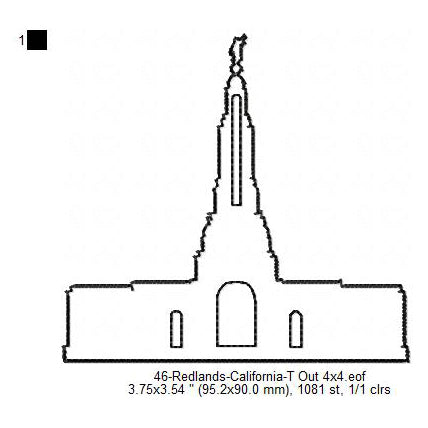 Redlands California LDS Temple Outline Machine Embroidery Digitized Design Files