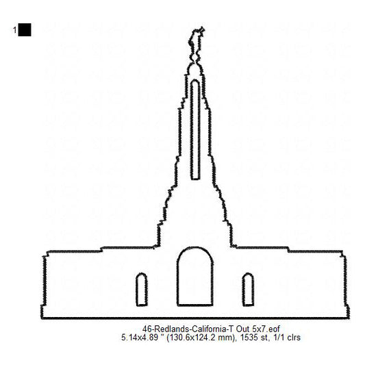 Redlands California LDS Temple Outline Machine Embroidery Digitized Design Files