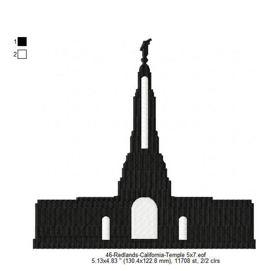 Redlands California LDS Temple Silhouette Machine Embroidery Digitized Design Files