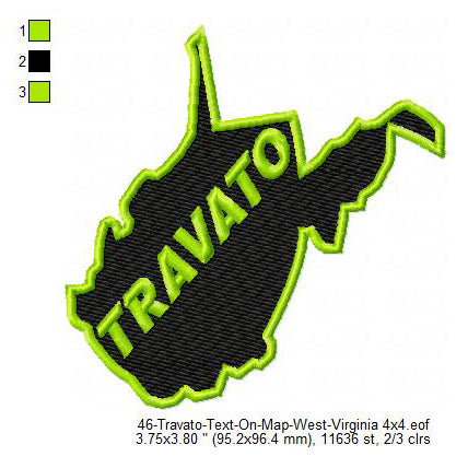 Travato West Virginia Map State Designs Machine Embroidery Digitized Design Files