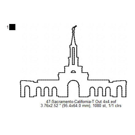 Sacramento California LDS Temple Outline Machine Embroidery Digitized Design Files