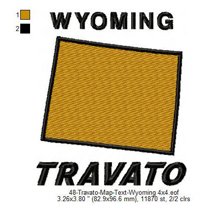 Travato Wyoming State Map Designs Machine Embroidery Digitized Design Files