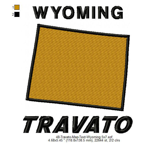 Travato Wyoming State Map Designs Machine Embroidery Digitized Design Files