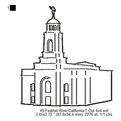 Feather River California LDS Temple Outline Machine Embroidery Digitized Design Files