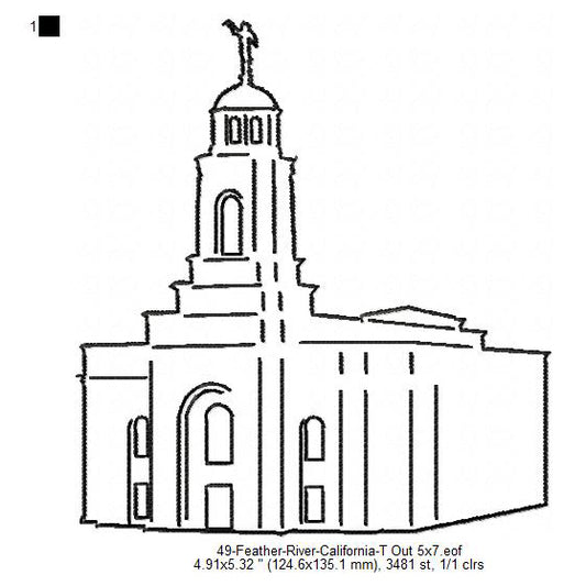 Feather River California LDS Temple Outline Machine Embroidery Digitized Design Files