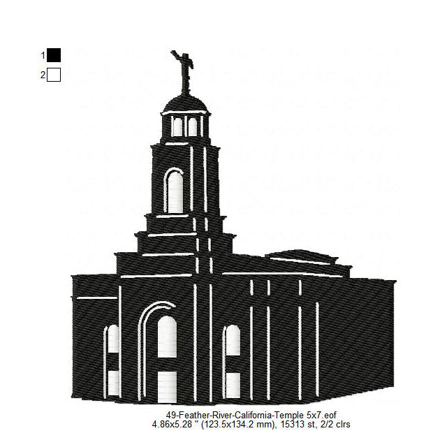 Feather River California LDS Temple Silhouette Machine Embroidery Digitized Design Files