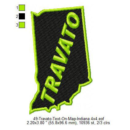 Travato Indiana State Map Designs Machine Embroidery Digitized Design Files