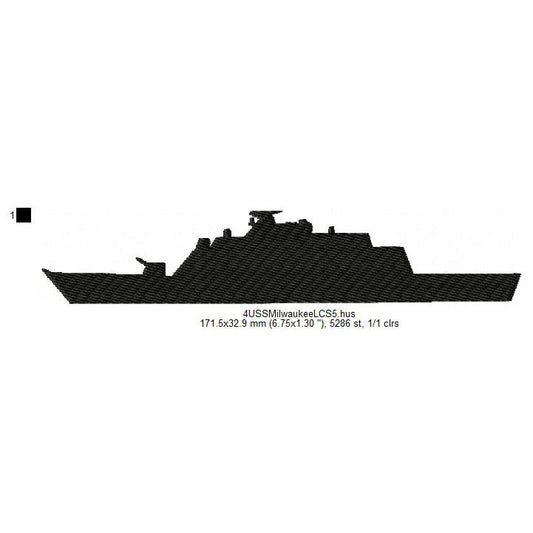USS Milwaukee LCS-5 Ship Silhouette Machine Embroidery Digitized Design Files