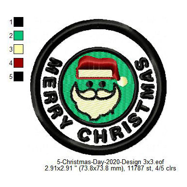 Merry Christmas Santa Clause Merit Badge Machine Embroidery Digitized Design Files