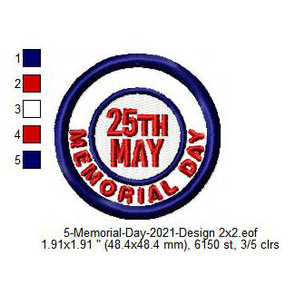 25th May Memorial Day Merit Badge Machine Embroidery Digitized Design Files