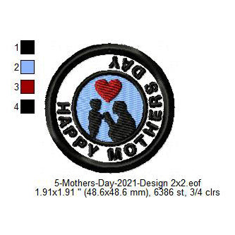 Happy Mothers Day Silhouette Merit Badge Machine Embroidery Digitized Design Files
