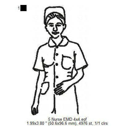 Female Nurse Line Art Silhouette Machine Embroidery Digitized Design Files