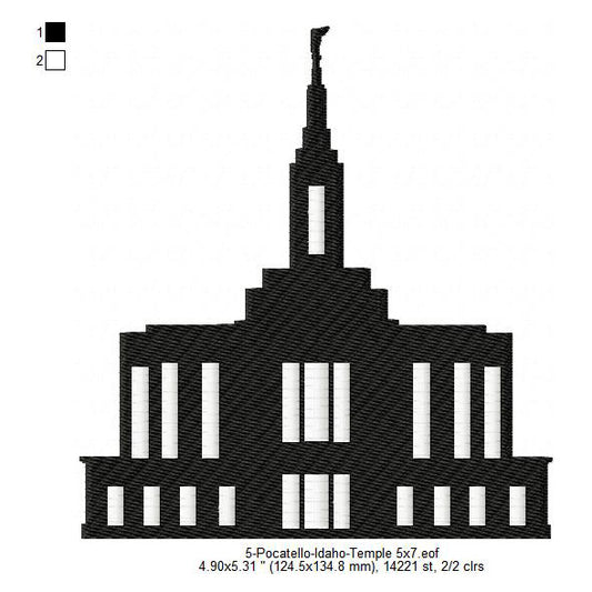 Pocatello Idaho LDS Temple Silhouette Machine Embroidery Digitized Design Files
