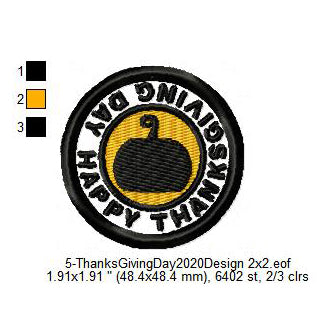 Happy Thanksgiving Day Pumpkin Silhouette Merit Badge Machine Embroidery Digitized Design Files