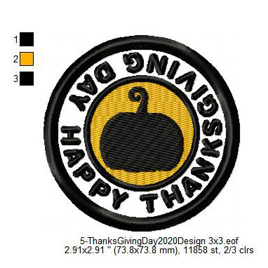 Happy Thanksgiving Day Pumpkin Silhouette Merit Badge Machine Embroidery Digitized Design Files