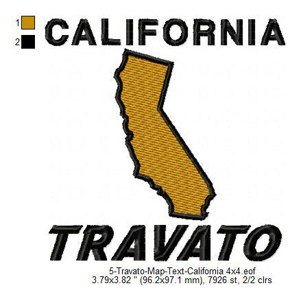 Travato California State Map Designs Machine Embroidery Digitized Design Files