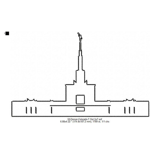 Denver Colorado LDS Temple Outline Machine Embroidery Digitized Design Files