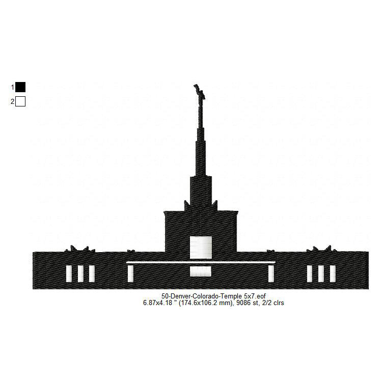 Denver Colorado LDS Temple Silhouette Machine Embroidery Digitized Design Files