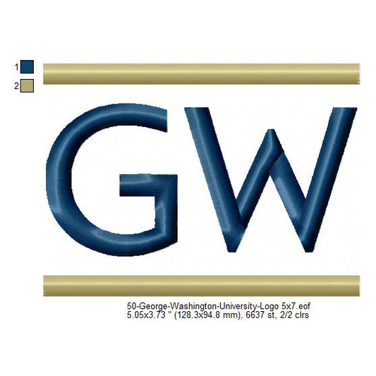 George Washington University Logo Machine Embroidery Digitized Design Files