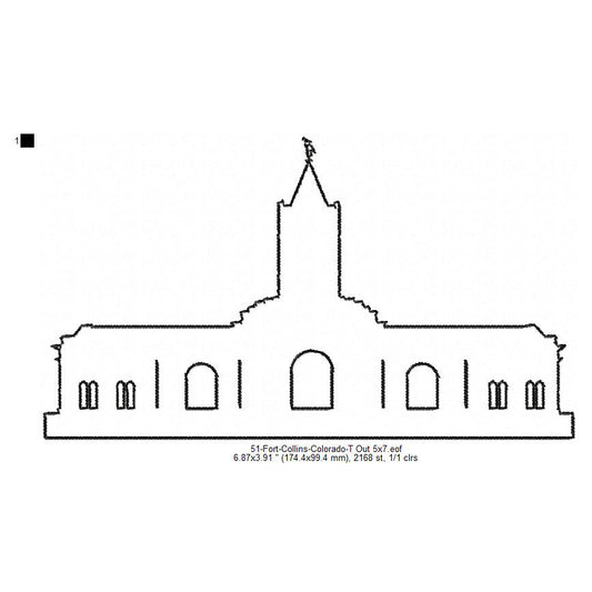 Fort Collins Colorado LDS Temple Outline Machine Embroidery Digitized Design Files