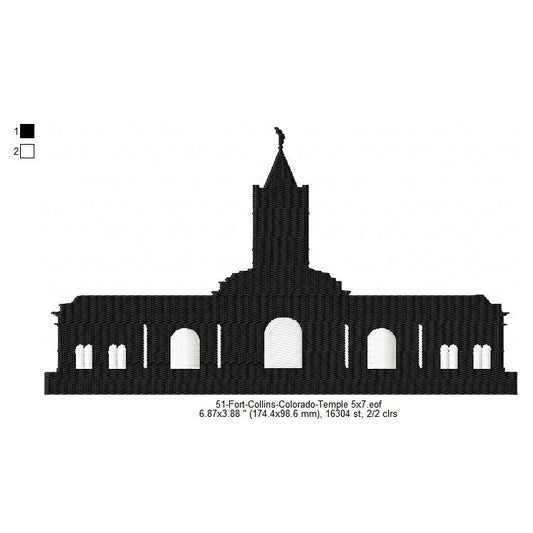 Fort Collins Colorado LDS Temple Silhouette Machine Embroidery Digitized Design Files