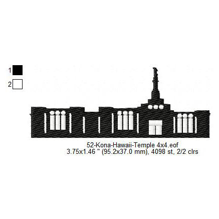 Kona Hawaii LDS Temple Silhouette Machine Embroidery Digitized Design Files