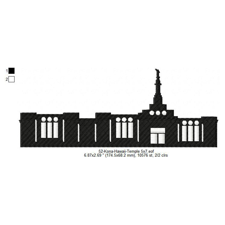 Kona Hawaii LDS Temple Silhouette Machine Embroidery Digitized Design Files