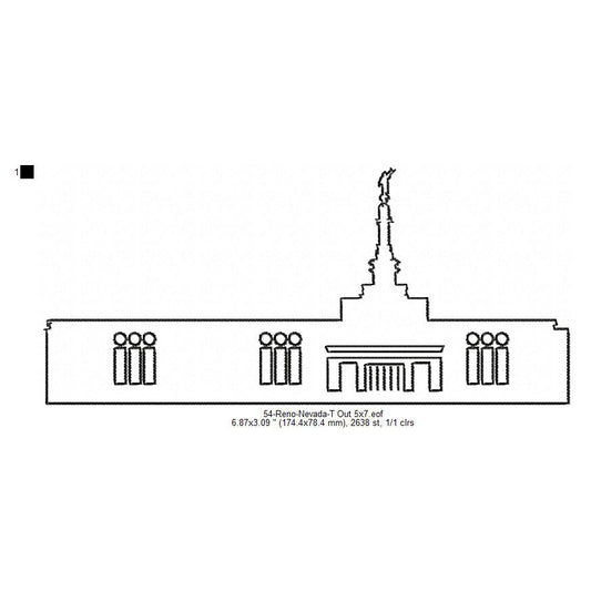 Reno Nevada LDS Temple Outline Machine Embroidery Digitized Design Files