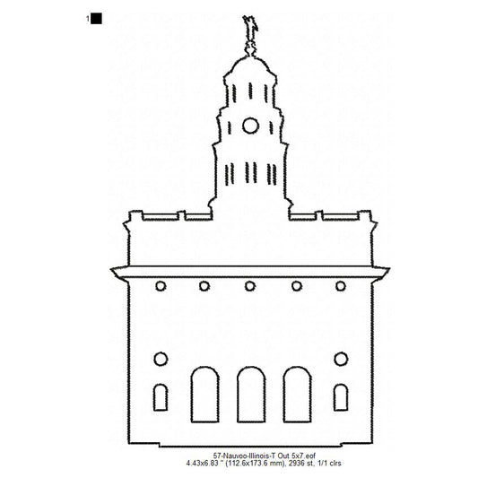 Nauvoo Illinois LDS Temple Outline Machine Embroidery Digitized Design Files