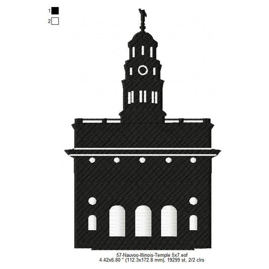 Nauvoo Illinois LDS Temple Silhouette Machine Embroidery Digitized Design Files