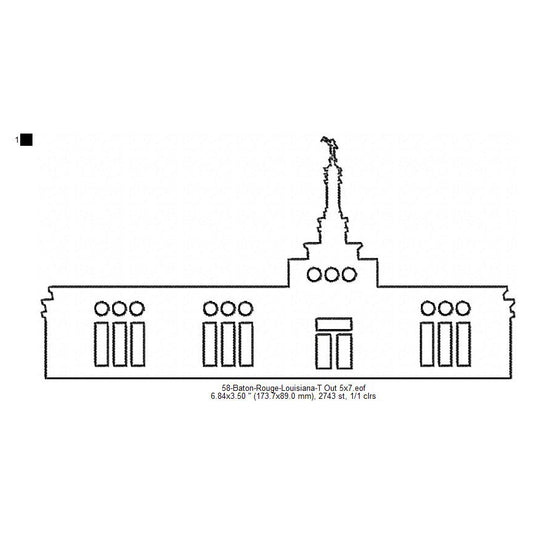 Baton Rouge Louisiana LDS Temple Outline Machine Embroidery Digitized Design Files
