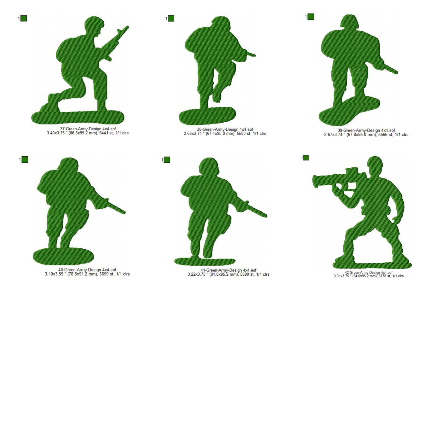 Green Army Action Figures 42 Pieces Set Machine Embroidery Digitized Design Files