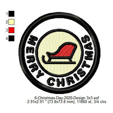 Merry Christmas Elk Sleigh Santa Clause Vehicle Merit Badge Machine Embroidery Digitized Design Files