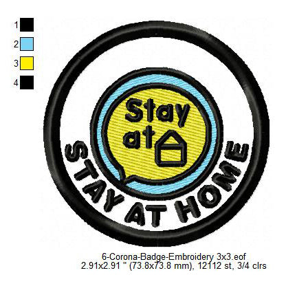 Stay At Home Corona Awareness Badge Machine Embroidery Digitized Design Files