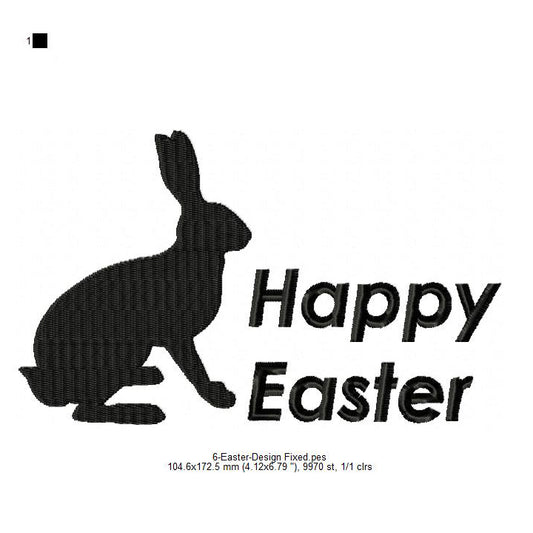 Happy Easter Day Rabbit Bunny Hare Silhouette Machine Embroidery Digitized Design Files