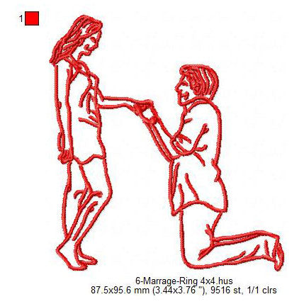 Marriage Ring Proposal Line Art Valentines Day Machine Embroidery Digitized Design Files