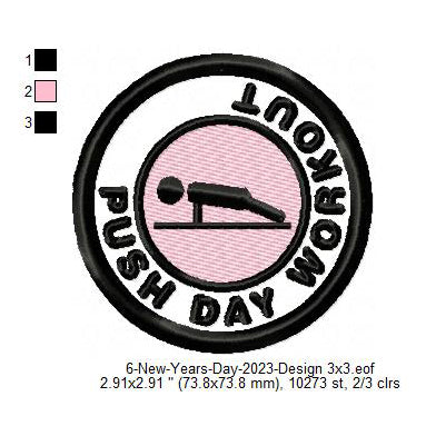Push Day Workout Challenge Merit Badge Machine Embroidery Digitized Design Files