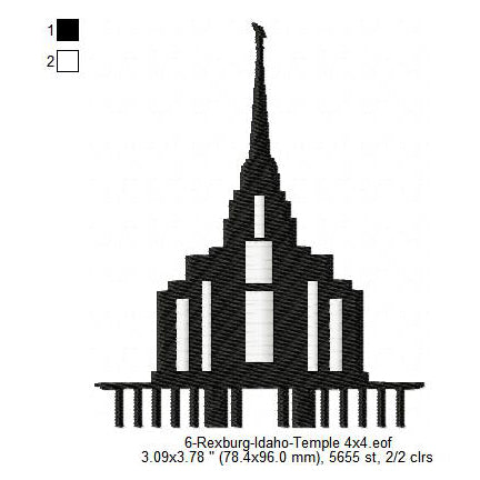 Rexburg Idaho LDS Temple Silhouette Machine Embroidery Digitized Design Files