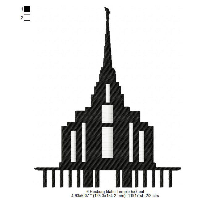 Rexburg Idaho LDS Temple Silhouette Machine Embroidery Digitized Design Files