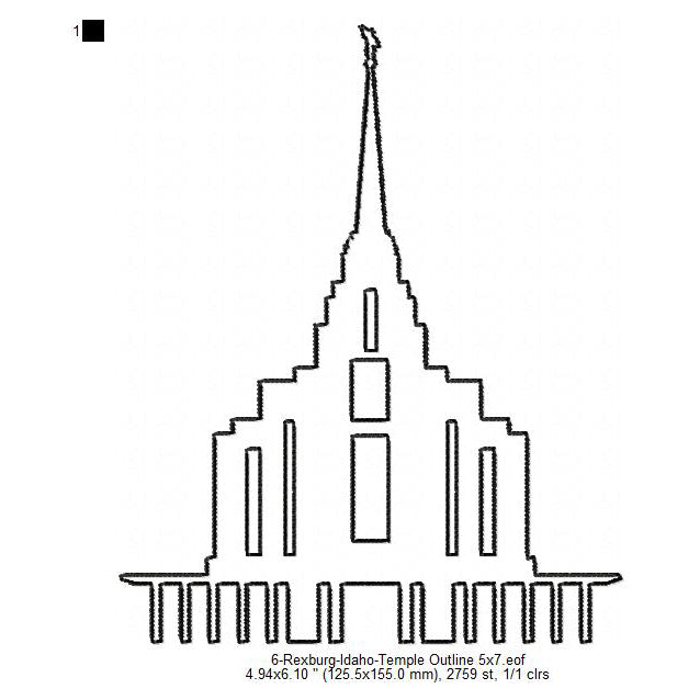 Rexburg Idaho LDS Temple Outline Machine Embroidery Digitized Design Files