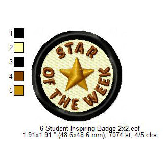 Star Of The Week Student Inspiring Merit Badge Machine Embroidery Digitized Design Files