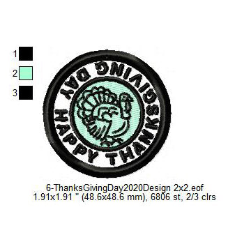 Happy Thanksgiving Day Turkey Line Art Merit Badge Machine Embroidery Digitized Design Files